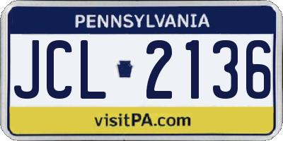 PA license plate JCL2136