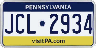 PA license plate JCL2934