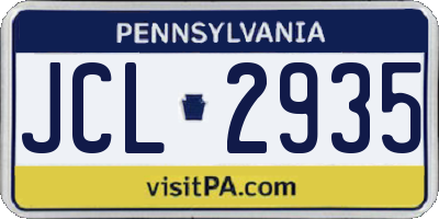 PA license plate JCL2935