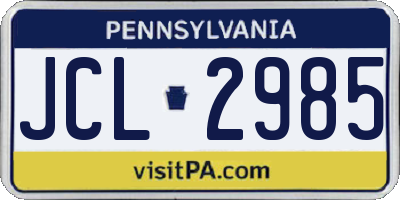 PA license plate JCL2985