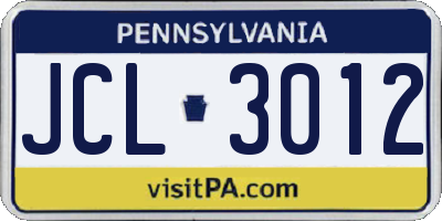 PA license plate JCL3012