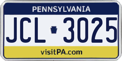 PA license plate JCL3025