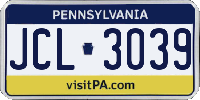 PA license plate JCL3039