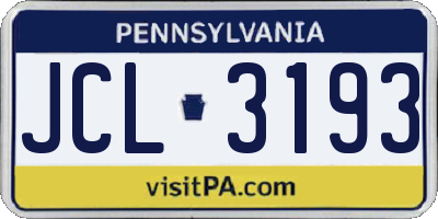 PA license plate JCL3193
