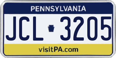 PA license plate JCL3205
