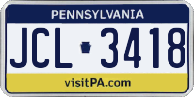 PA license plate JCL3418