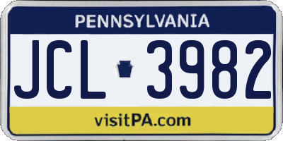 PA license plate JCL3982