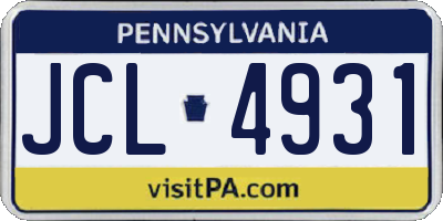 PA license plate JCL4931