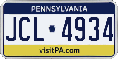 PA license plate JCL4934
