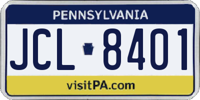 PA license plate JCL8401