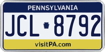 PA license plate JCL8792