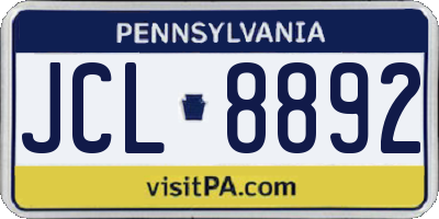 PA license plate JCL8892