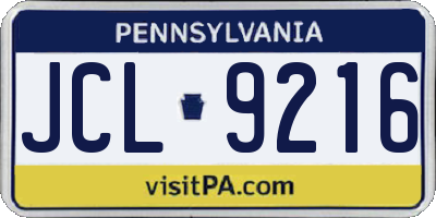 PA license plate JCL9216