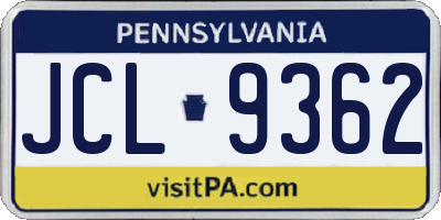 PA license plate JCL9362