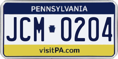 PA license plate JCM0204