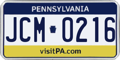 PA license plate JCM0216