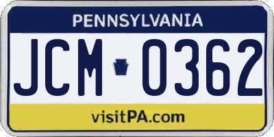 PA license plate JCM0362