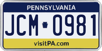 PA license plate JCM0981