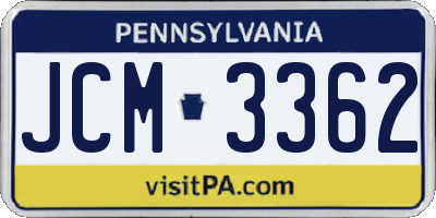 PA license plate JCM3362