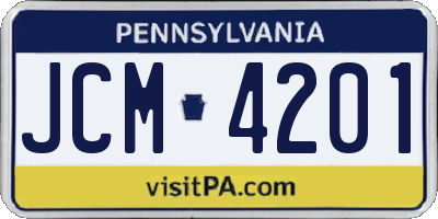 PA license plate JCM4201
