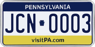 PA license plate JCN0003