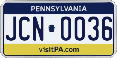 PA license plate JCN0036