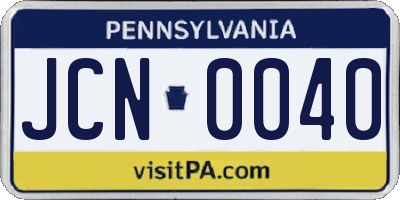 PA license plate JCN0040