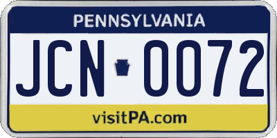 PA license plate JCN0072