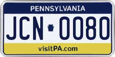 PA license plate JCN0080