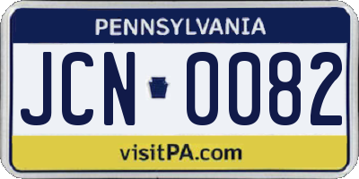 PA license plate JCN0082