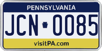 PA license plate JCN0085