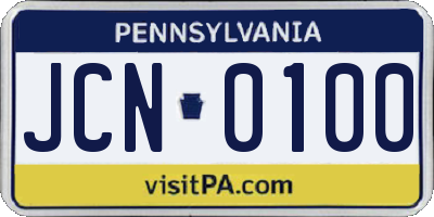 PA license plate JCN0100
