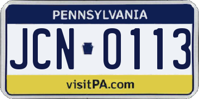 PA license plate JCN0113