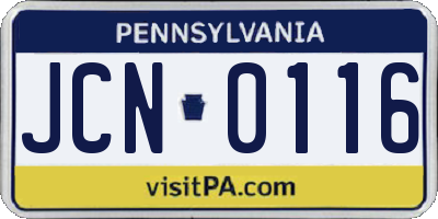 PA license plate JCN0116