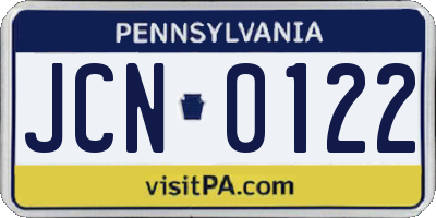 PA license plate JCN0122