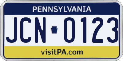 PA license plate JCN0123