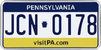 PA license plate JCN0178