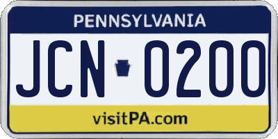 PA license plate JCN0200