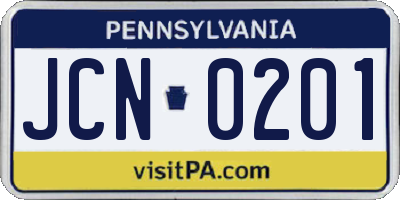 PA license plate JCN0201