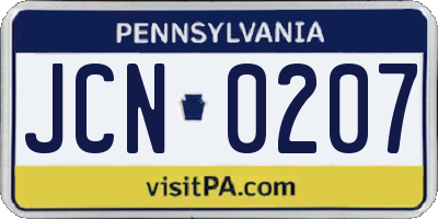 PA license plate JCN0207