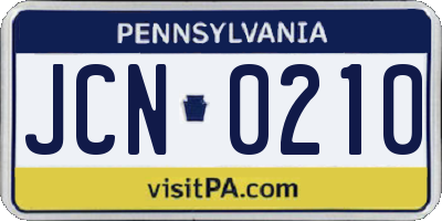 PA license plate JCN0210