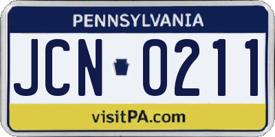 PA license plate JCN0211