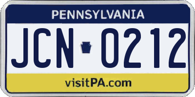 PA license plate JCN0212