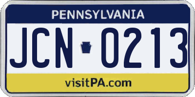 PA license plate JCN0213