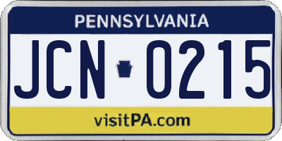 PA license plate JCN0215