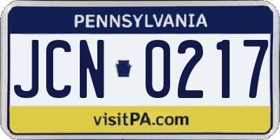 PA license plate JCN0217