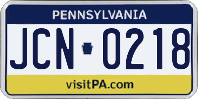 PA license plate JCN0218