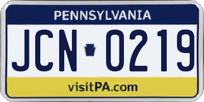 PA license plate JCN0219