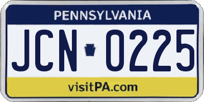 PA license plate JCN0225