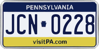 PA license plate JCN0228